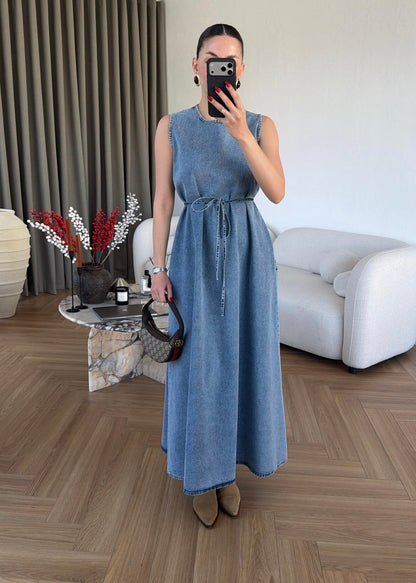 Gömlekli Elbiseli Denim Takım BUZ MAVİ